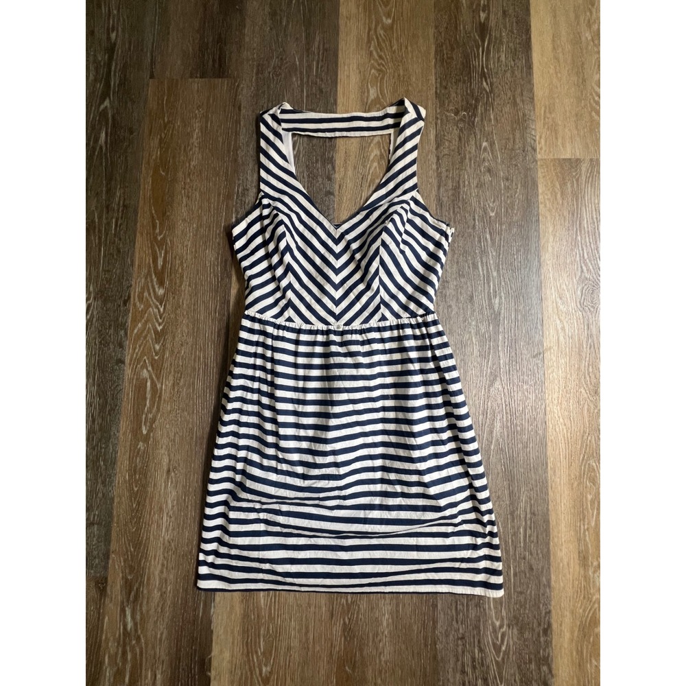 Charlotte Russe Dress Womens Medium Blue White Striped Cutout Back Fit and Flare